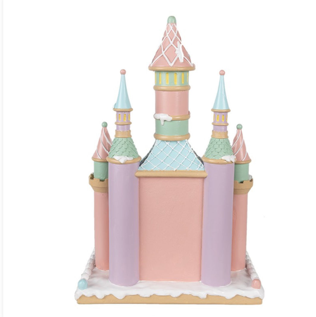 Kerst collectie pink gingerbread huis 27X18X42 cm roze polyresin peperkoekhuisje