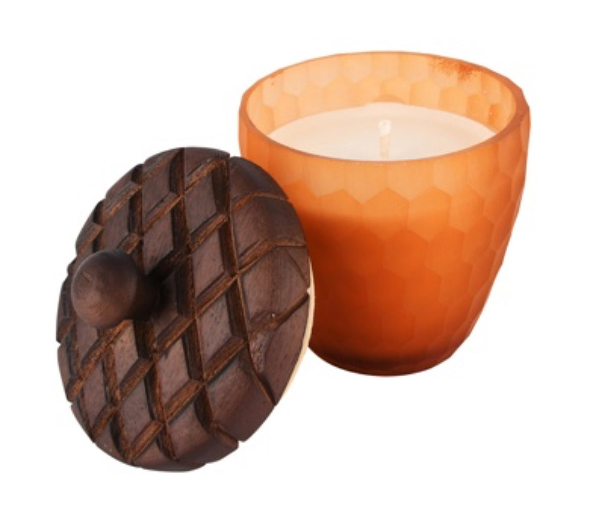 Herfst Eikel geurkaars oranje Clementine,glas 10x10x16cm