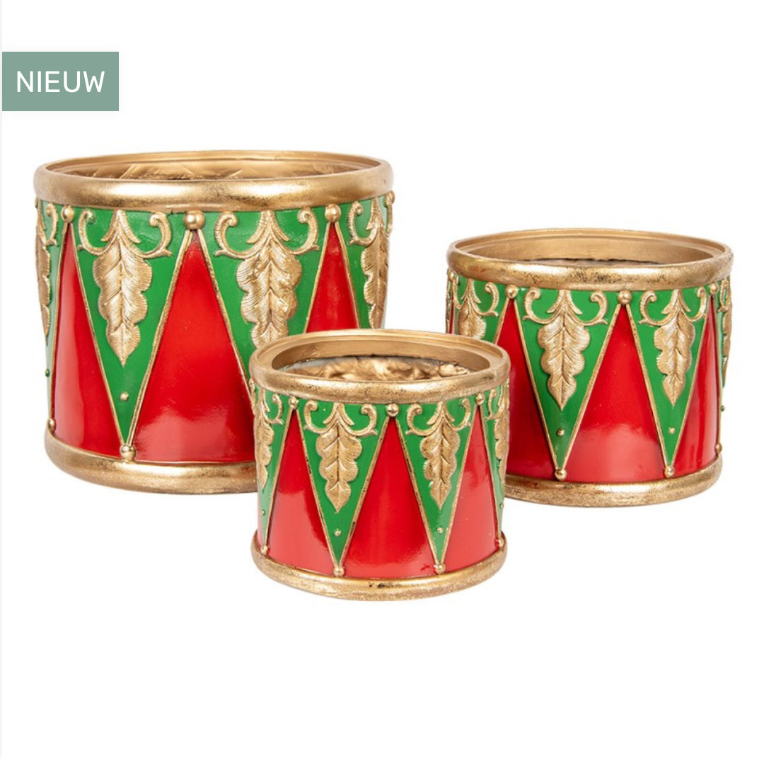 Kerst collectie trommels Ø 32X25/Ø 24X19/Ø 18X15 CM ROOD kunststof