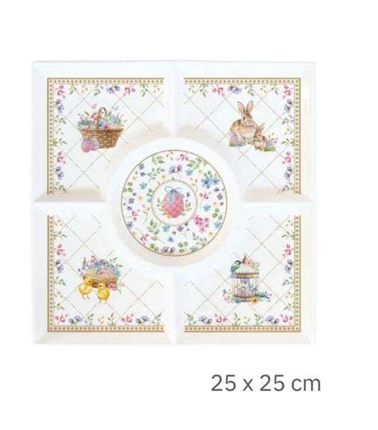 Paas collectie spring bloom serveerschaal met vakken 25x25cm